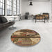 Round Patterned Red Brown Rug in a Office, pat2051brn