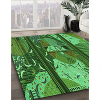 Patterned Deep Emerald Green Rug, pat2051grn