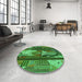 Round Patterned Deep Emerald Green Rug in a Office, pat2051grn