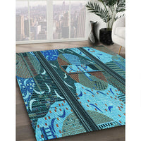 Patterned Dark Blue Grey Blue Rug, pat2051lblu