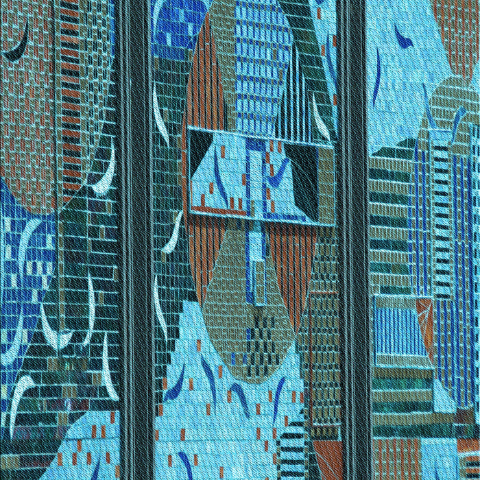 Patterned Dark Blue Grey Blue Rug, pat2051lblu