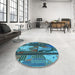 Round Patterned Dark Blue Grey Blue Rug in a Office, pat2051lblu