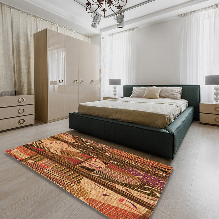 Patterned Orange Rug in a Bedroom, pat2051org