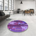 Round Patterned Dark Magenta Purple Rug in a Office, pat2051pur