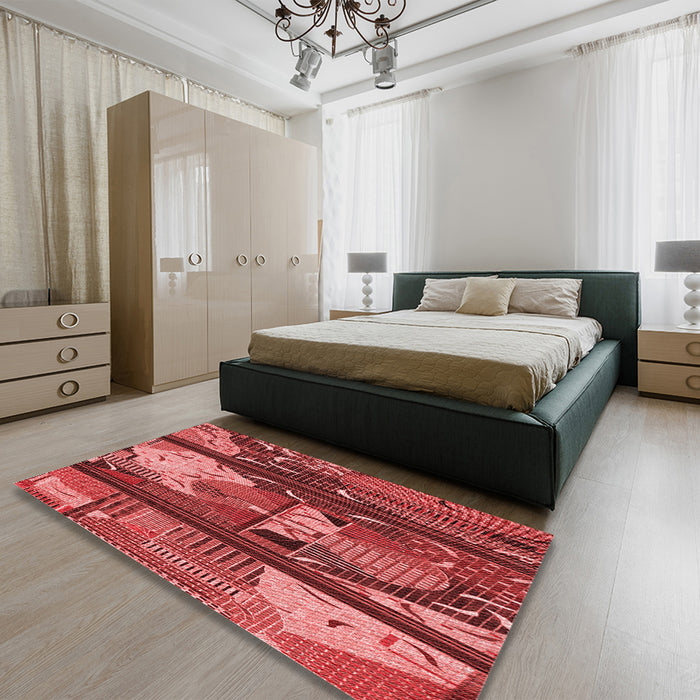 Patterned Red Rug in a Bedroom, pat2051rd