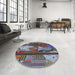 Round Machine Washable Transitional Dark Gray Rug in a Office, wshpat2051