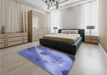 Patterned Purple Mimosa Purple Rug in a Bedroom, pat2052blu