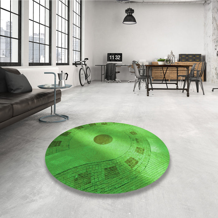 Round Patterned Neon Green Rug in a Office, pat2052grn