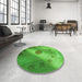 Round Patterned Neon Green Rug in a Office, pat2052grn