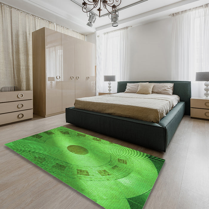 Patterned Neon Green Rug in a Bedroom, pat2052grn