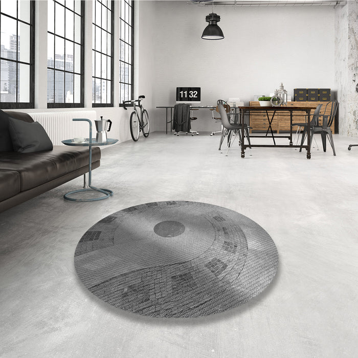 Round Patterned Gray Rug in a Office, pat2052gry