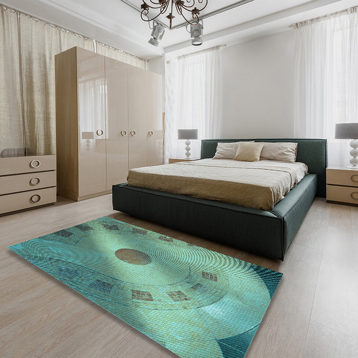 Patterned Sea Green Rug in a Bedroom, pat2052lblu