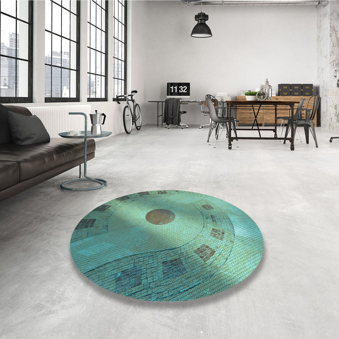 Round Patterned Sea Green Rug in a Office, pat2052lblu