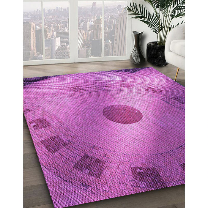 Patterned Bright Neon Pink Purple Rug in Family Room, pat2052pur