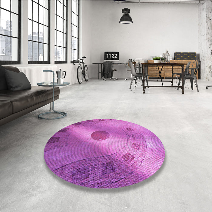 Round Patterned Bright Neon Pink Purple Rug in a Office, pat2052pur
