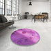 Round Patterned Bright Neon Pink Purple Rug in a Office, pat2052pur