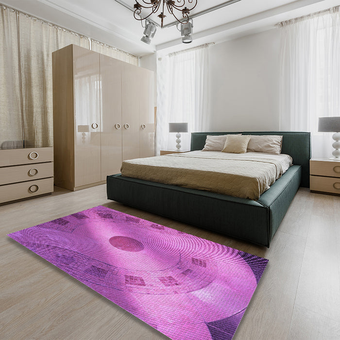 Patterned Bright Neon Pink Purple Rug in a Bedroom, pat2052pur