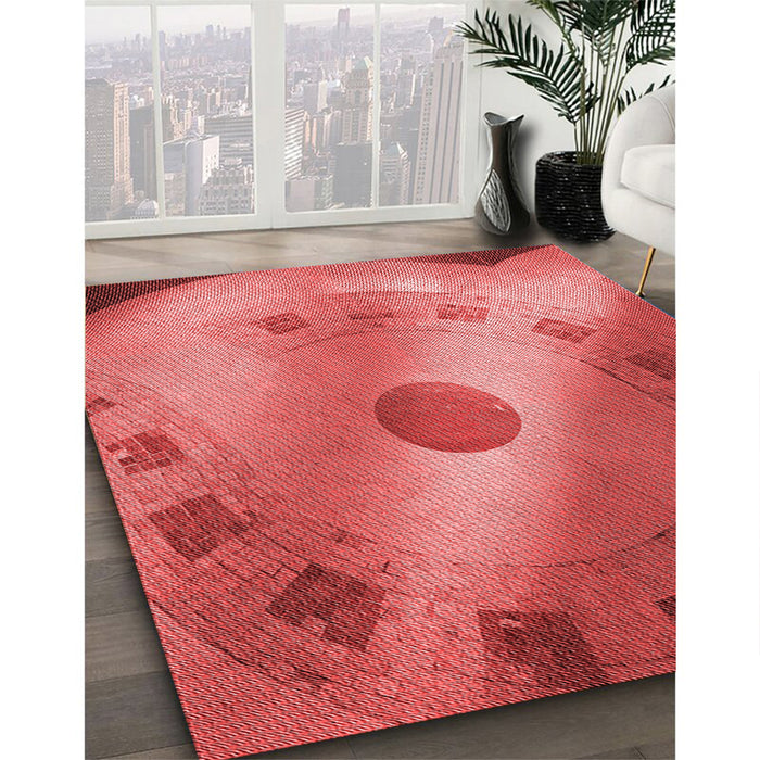 Patterned Red Rug in Family Room, pat2052rd