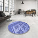 Round Patterned Denim Blue Rug in a Office, pat2053blu