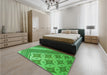 Patterned Green Rug in a Bedroom, pat2053grn