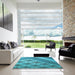 Square Patterned Dark Cyan Green Rug in a Living Room, pat2053lblu