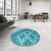 Round Patterned Dark Cyan Green Rug in a Office, pat2053lblu