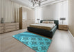 Patterned Dark Cyan Green Rug in a Bedroom, pat2053lblu