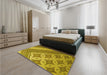 Patterned Dark Yellow Green Rug in a Bedroom, pat2053yw