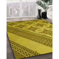 Patterned Dark Yellow Green Rug, pat2053yw