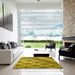 Square Patterned Dark Yellow Green Rug in a Living Room, pat2053yw