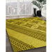 Patterned Dark Yellow Green Rug in Family Room, pat2053yw