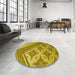 Round Patterned Dark Yellow Green Rug in a Office, pat2053yw