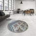 Round Machine Washable Transitional Gray Rug in a Office, wshpat2053