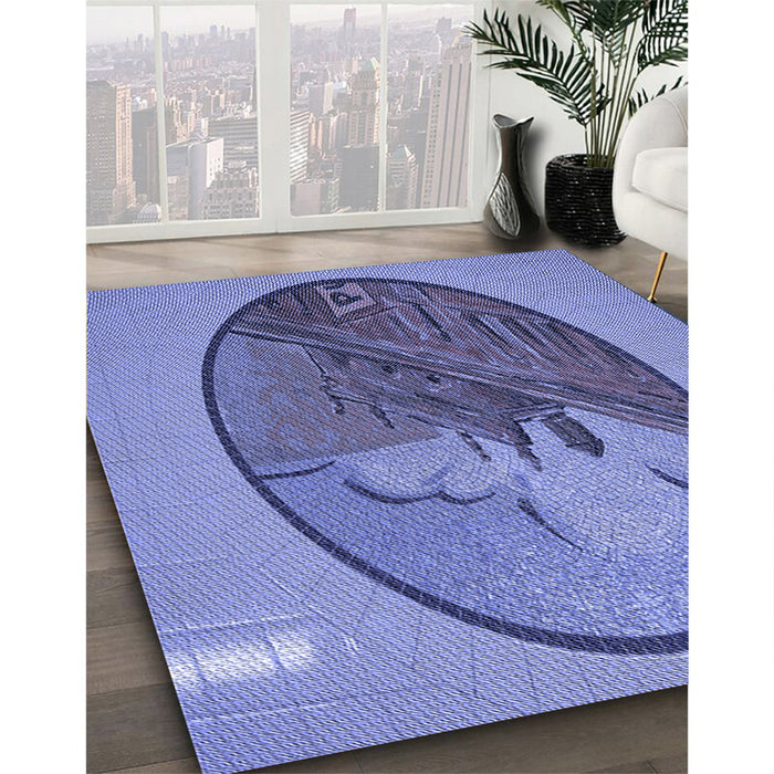 Patterned Sky Blue Rug in Family Room, pat2054blu