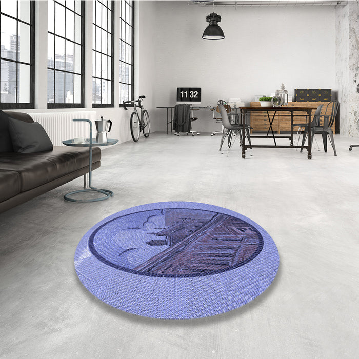 Round Patterned Sky Blue Rug in a Office, pat2054blu