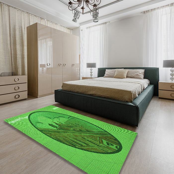 Patterned Green Rug in a Bedroom, pat2054grn