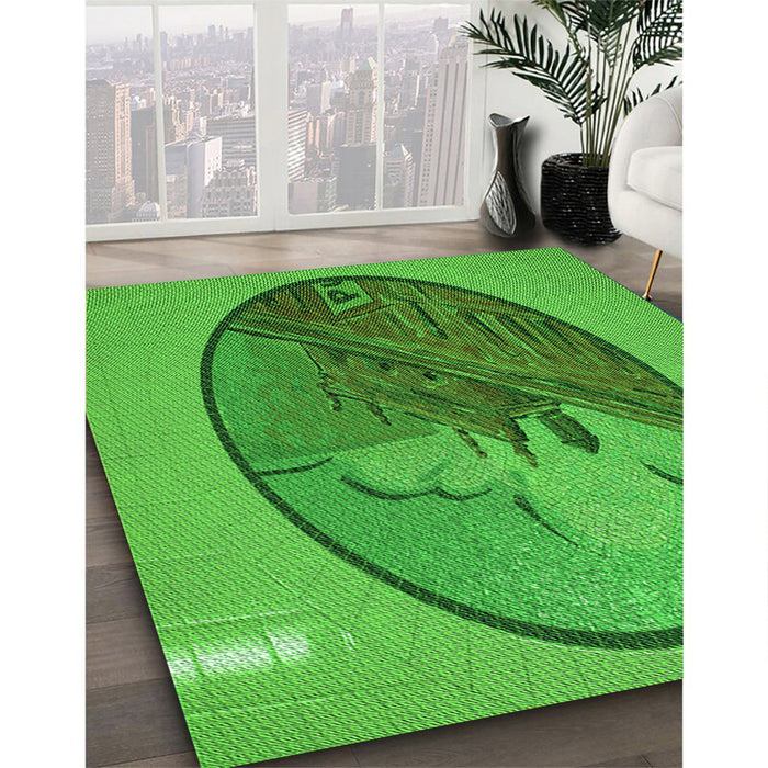 Patterned Green Rug in Family Room, pat2054grn