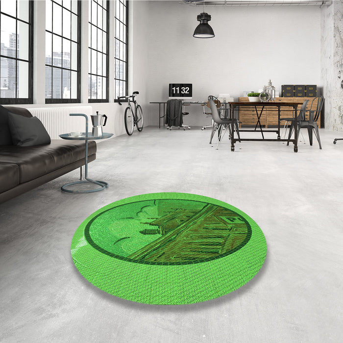 Round Patterned Green Rug in a Office, pat2054grn