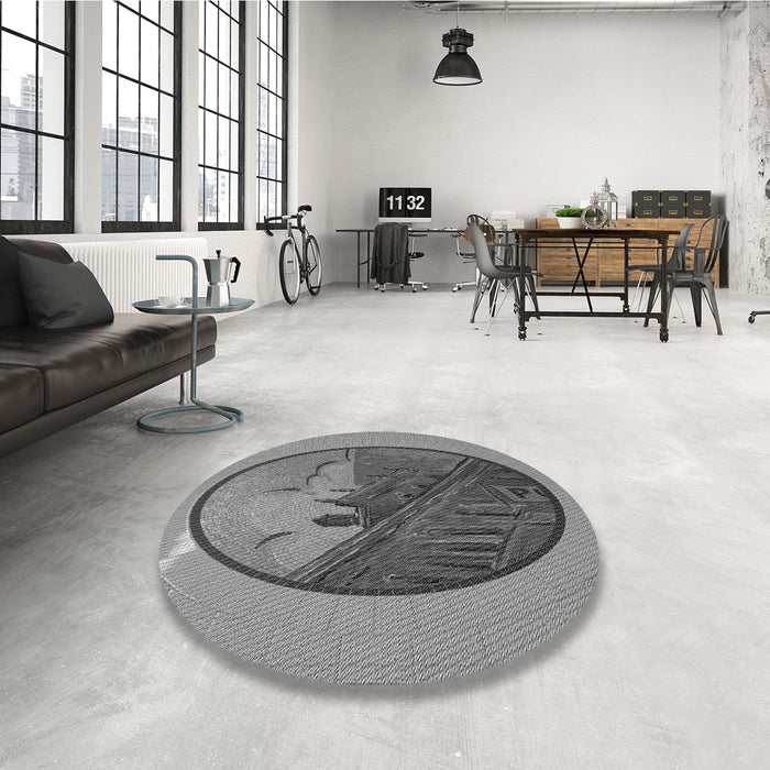 Round Patterned Gray Rug in a Office, pat2054gry