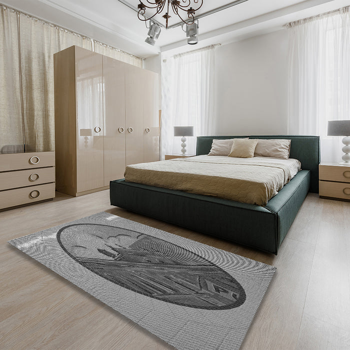 Patterned Gray Rug in a Bedroom, pat2054gry