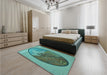 Patterned Turquoise Green Rug in a Bedroom, pat2054lblu