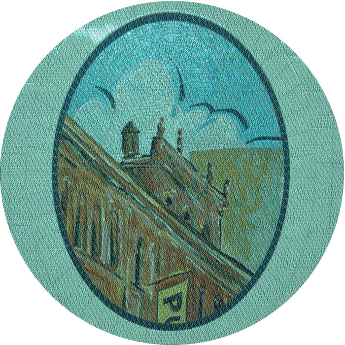 Square Patterned Turquoise Green Rug, pat2054lblu