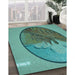 Patterned Turquoise Green Rug in Family Room, pat2054lblu