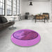 Round Patterned Bright Neon Pink Purple Rug in a Office, pat2054pur