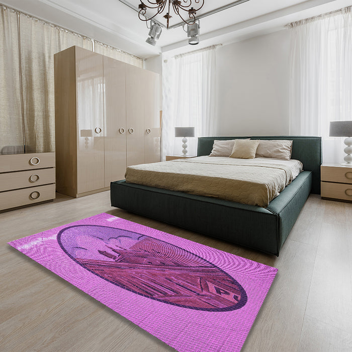 Round Machine Washable Transitional Bright Neon Pink Purple Rug in a Office, wshpat2054pur