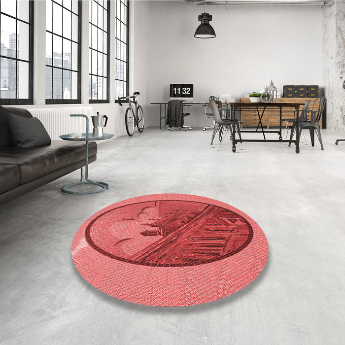 Round Patterned Red Rug in a Office, pat2054rd