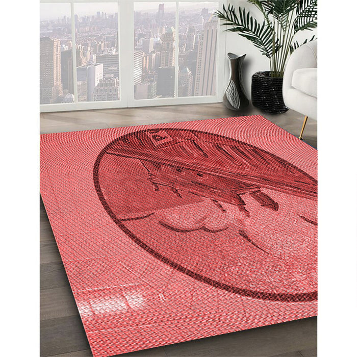 Patterned Red Rug in Family Room, pat2054rd