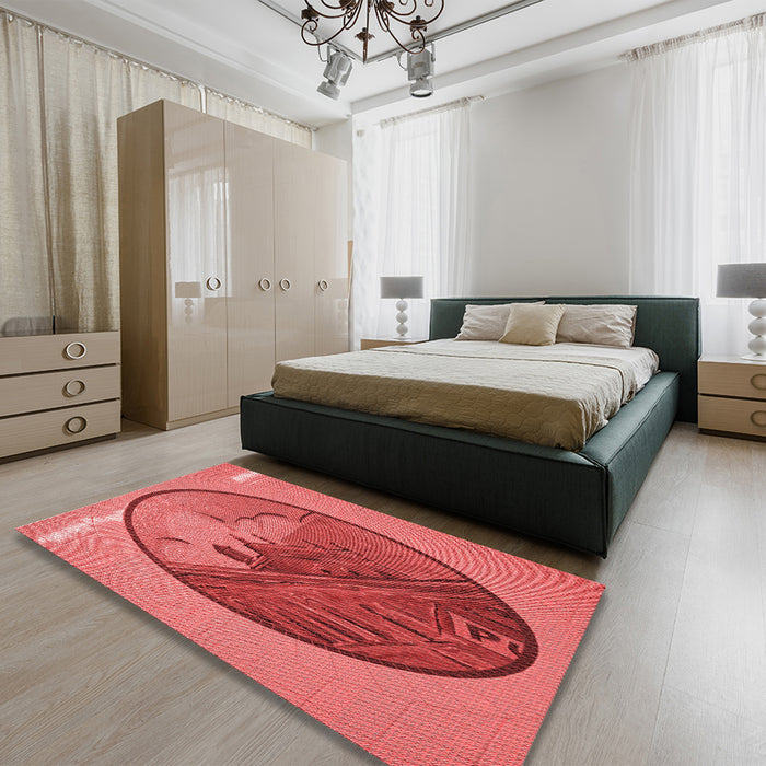 Patterned Red Rug in a Bedroom, pat2054rd
