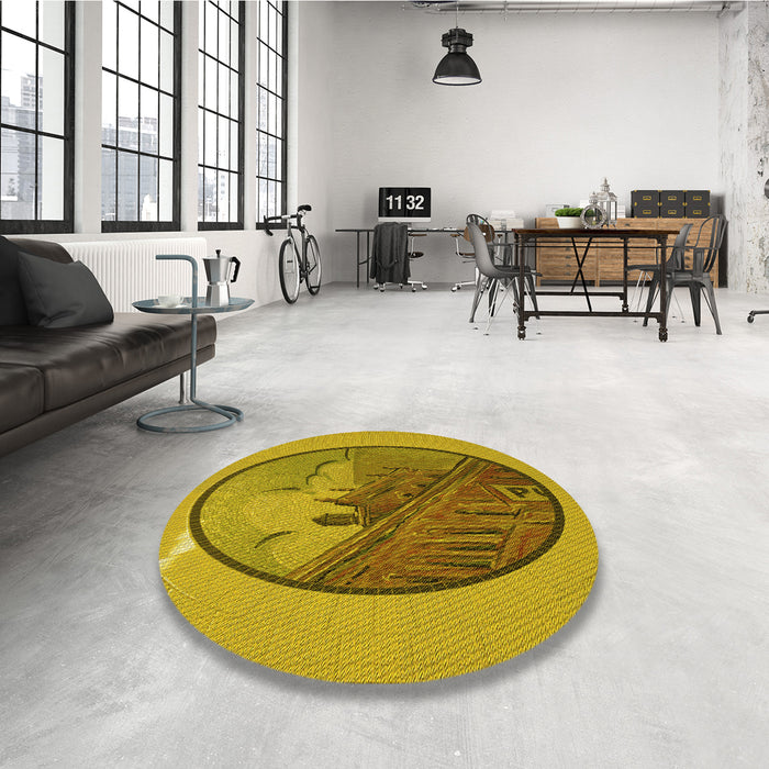 Round Patterned Dark Bisque Brown Rug in a Office, pat2054yw
