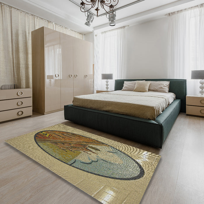 Machine Washable Transitional Red Brown Rug in a Bedroom, wshpat2054